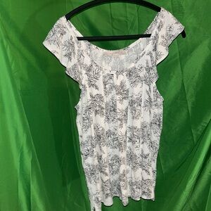 Loft Floral Bouquet Design Ruffle Sleeves Flowy Tank Top Blouse (22”-L P2P-16”)